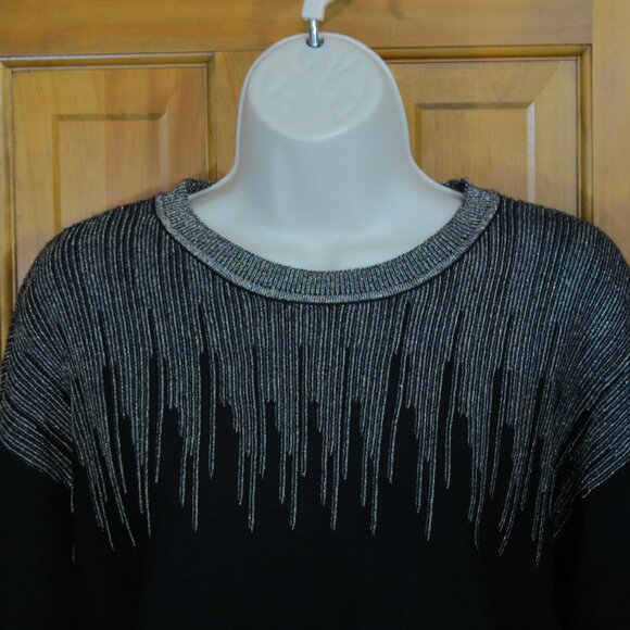 Alfani Black Sweater ¾ Sleeve Gold & Silver Accents Soft Size Petite Small - Picture 2 of 9